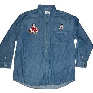 Vintage y2k Betty Boop women's button down denim embroidered shirt